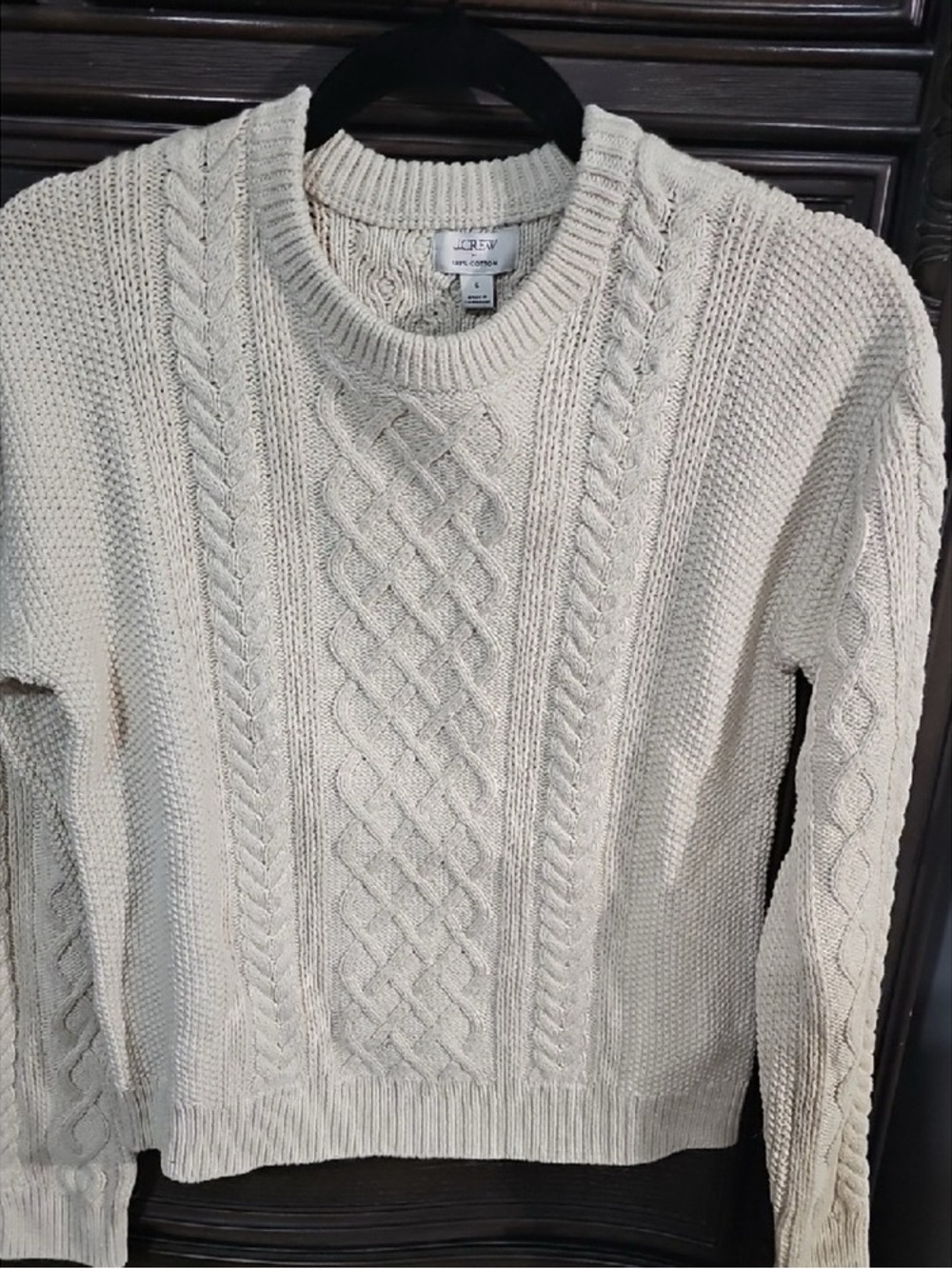 J. Crew Men's Cable-Knit Crewneck Sweater in Cream
